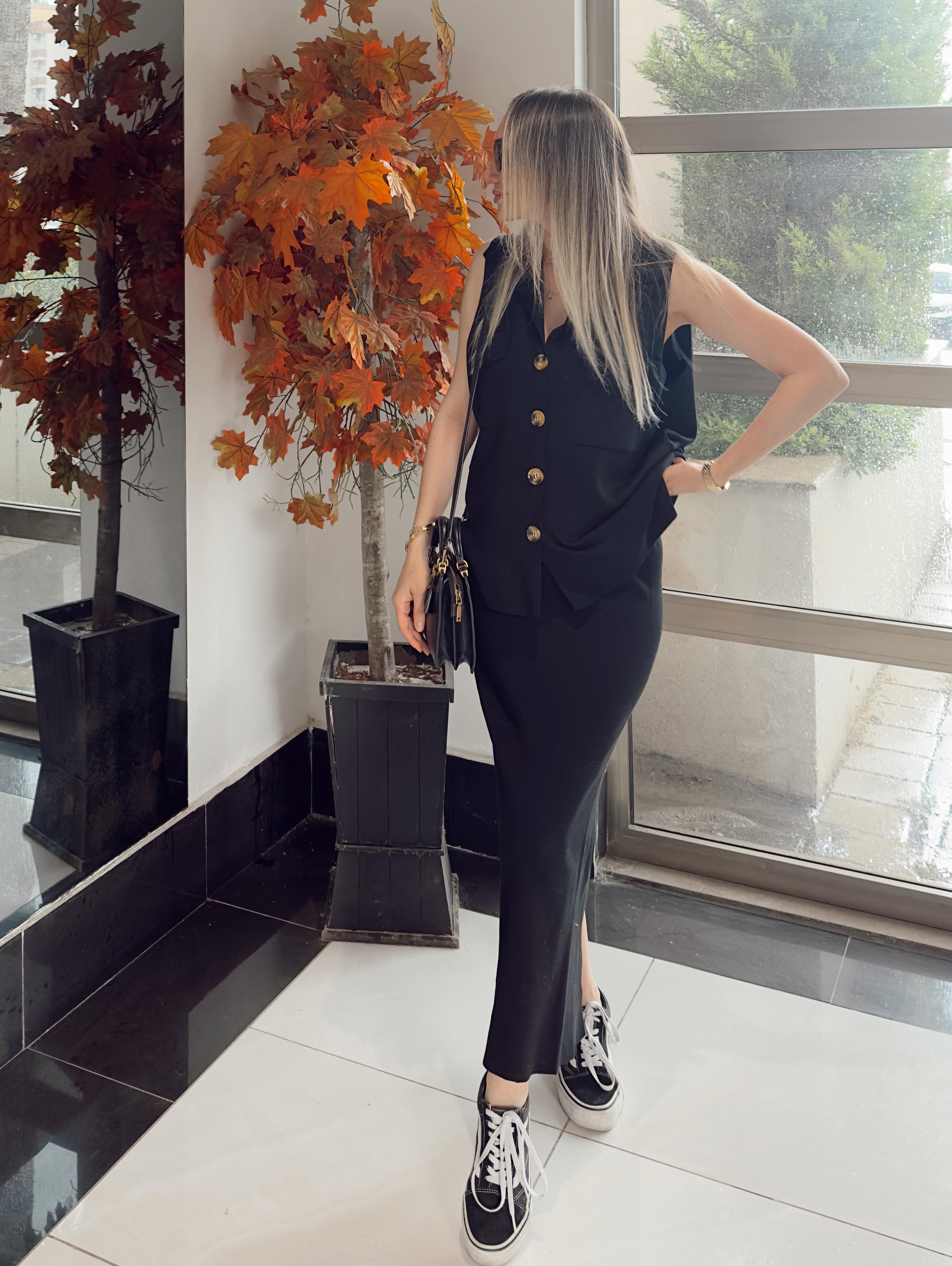 Siyah Triko Etek Yelek Takım 