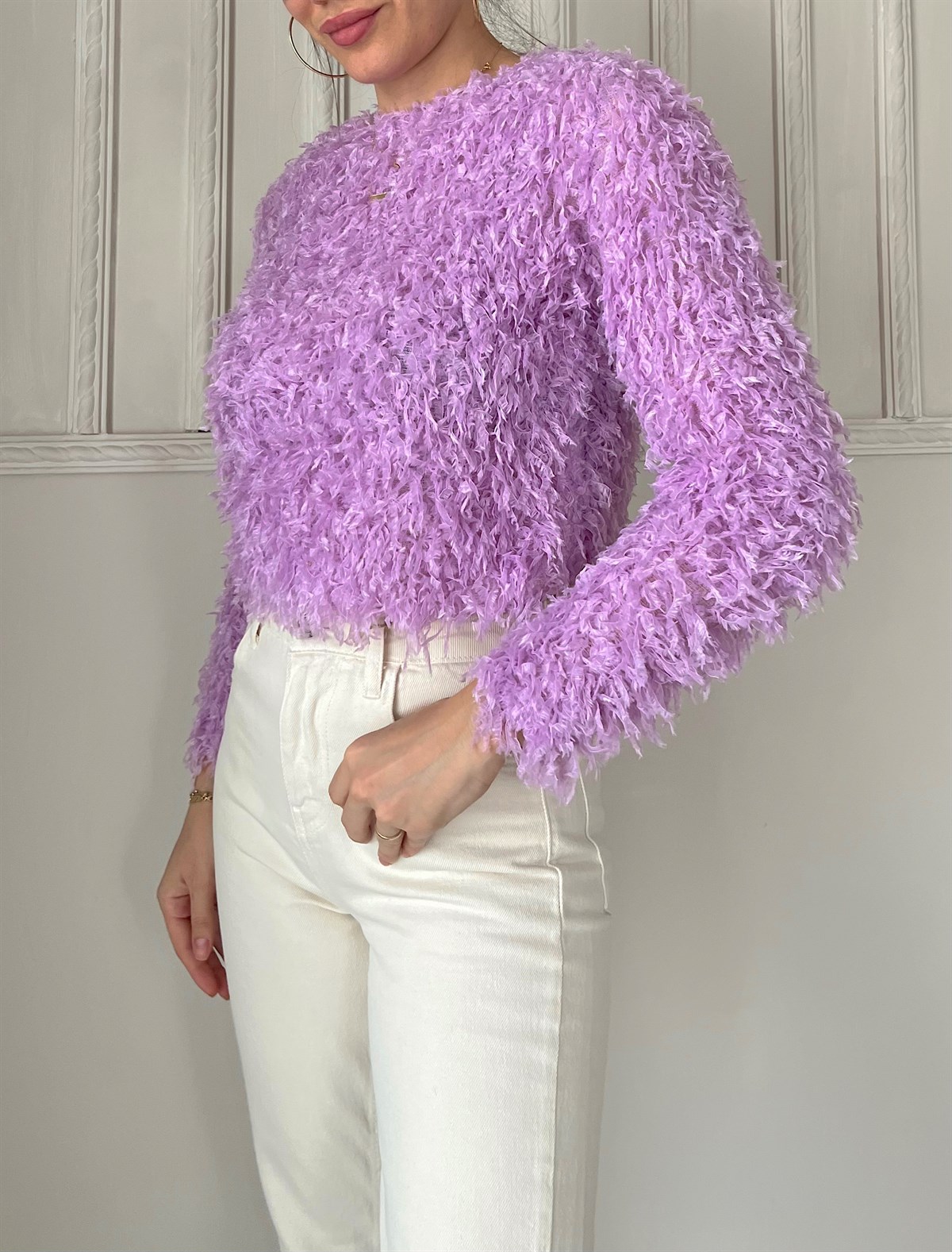 Yumoş Püsküllü Lila Bluz