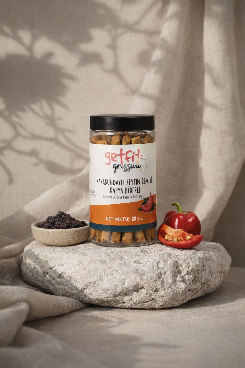 Glutensiz Karabuğdaylı Zeytin Ezmeli Kapya Biberli Grissini 80 g