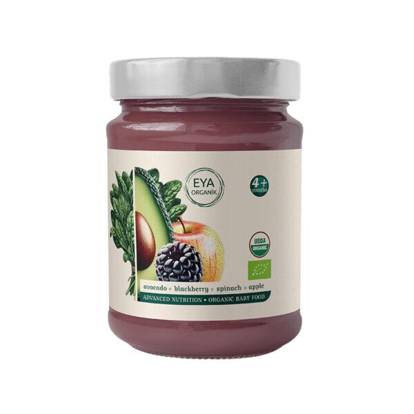 Organik Böğürtlen - Avokado - Ispanak - Elma Püresi 100 g