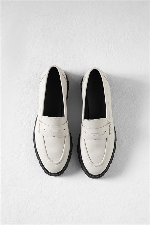 Kadın Deri Loafer Ayakkabı Beyaz