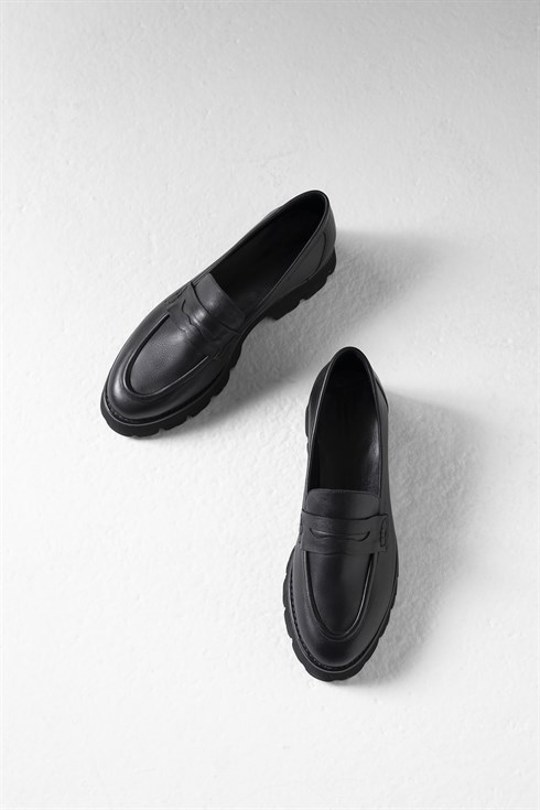 Kadın Deri Loafer Ayakkabı Siyah