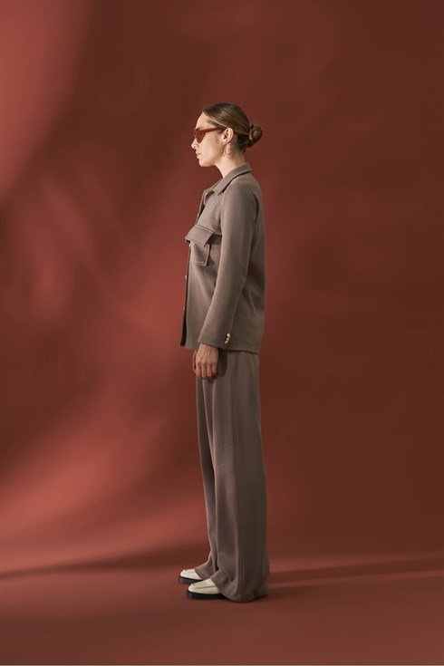 Kadın Çelik Örme Ceketli Triko Takım Vizon