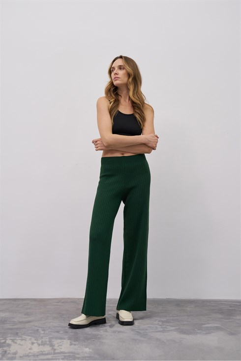 Kadın Fitilli Triko Pantolon Zümrüt Yeşili