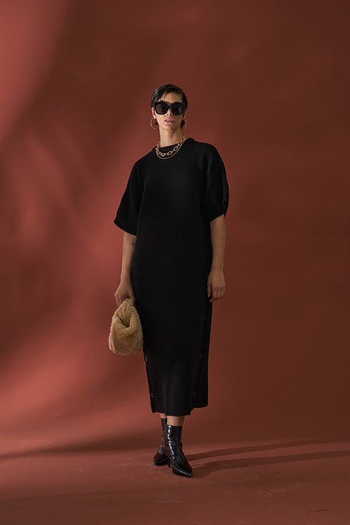 Kadın Yarasa Kol Triko Elbise Siyah