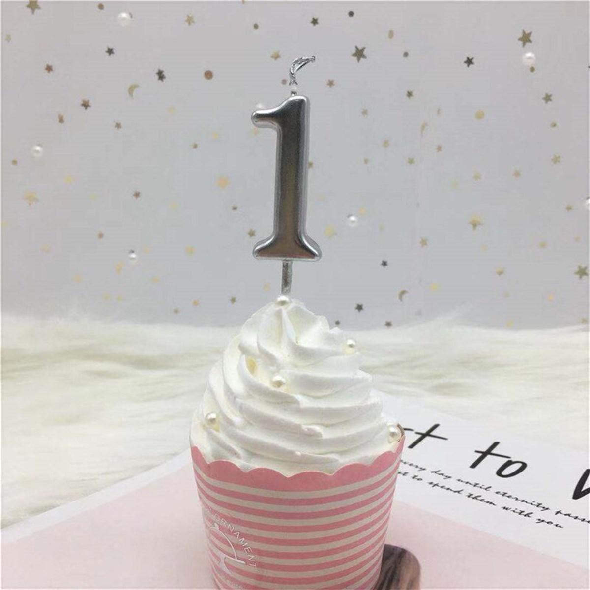 1 GÜMÜŞ RAKAM MUM (9 cm)