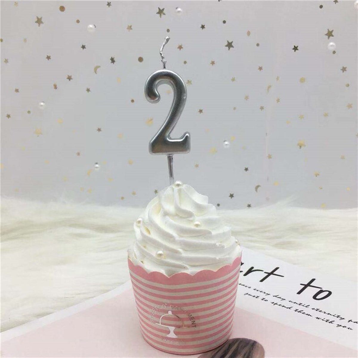 2 GÜMÜŞ RAKAM MUM (9 cm)
