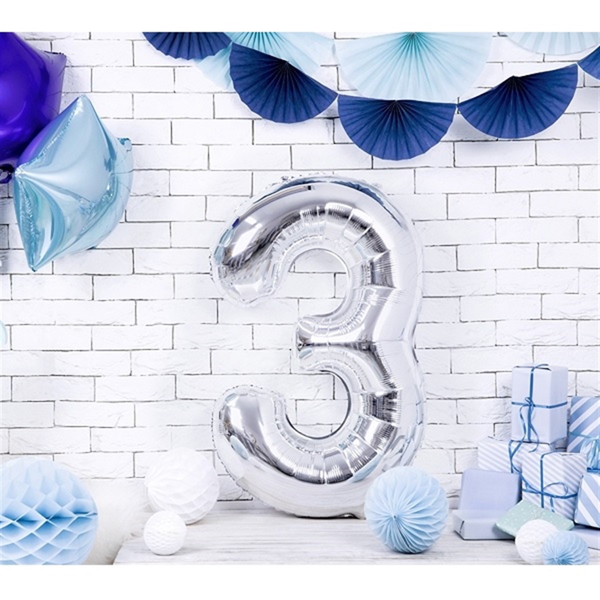 3 GÜMÜŞ RAKAM BALON (100 cm)