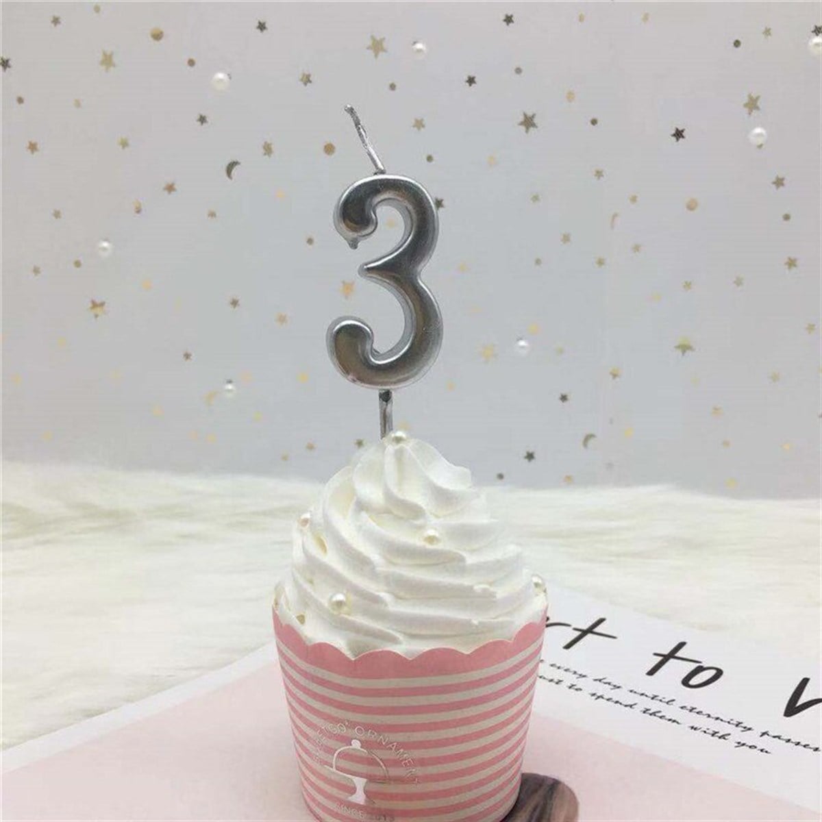 3 GÜMÜŞ RAKAM MUM (9 cm)