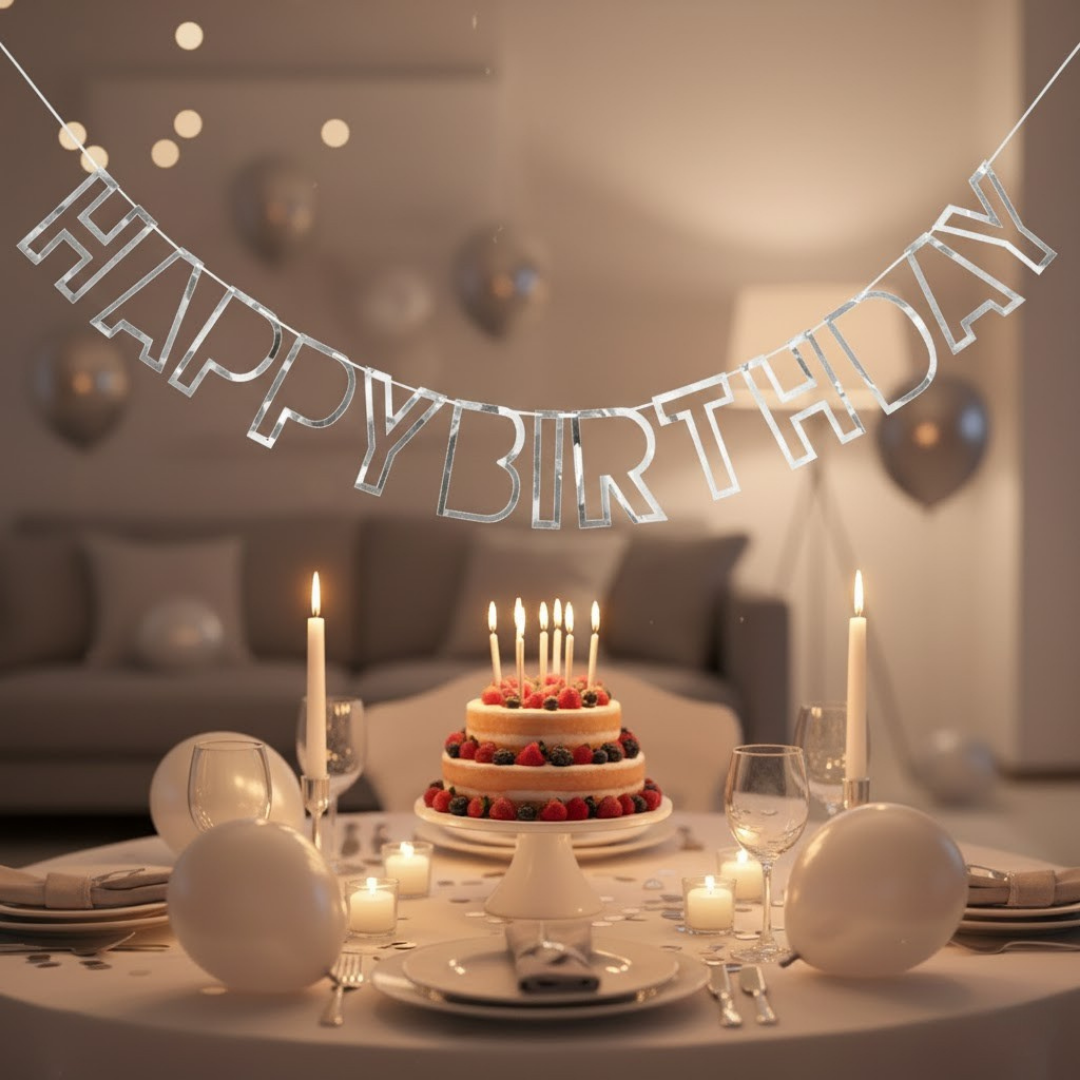 3D GÜMÜS HAPPY BİRTHDAY BANNER