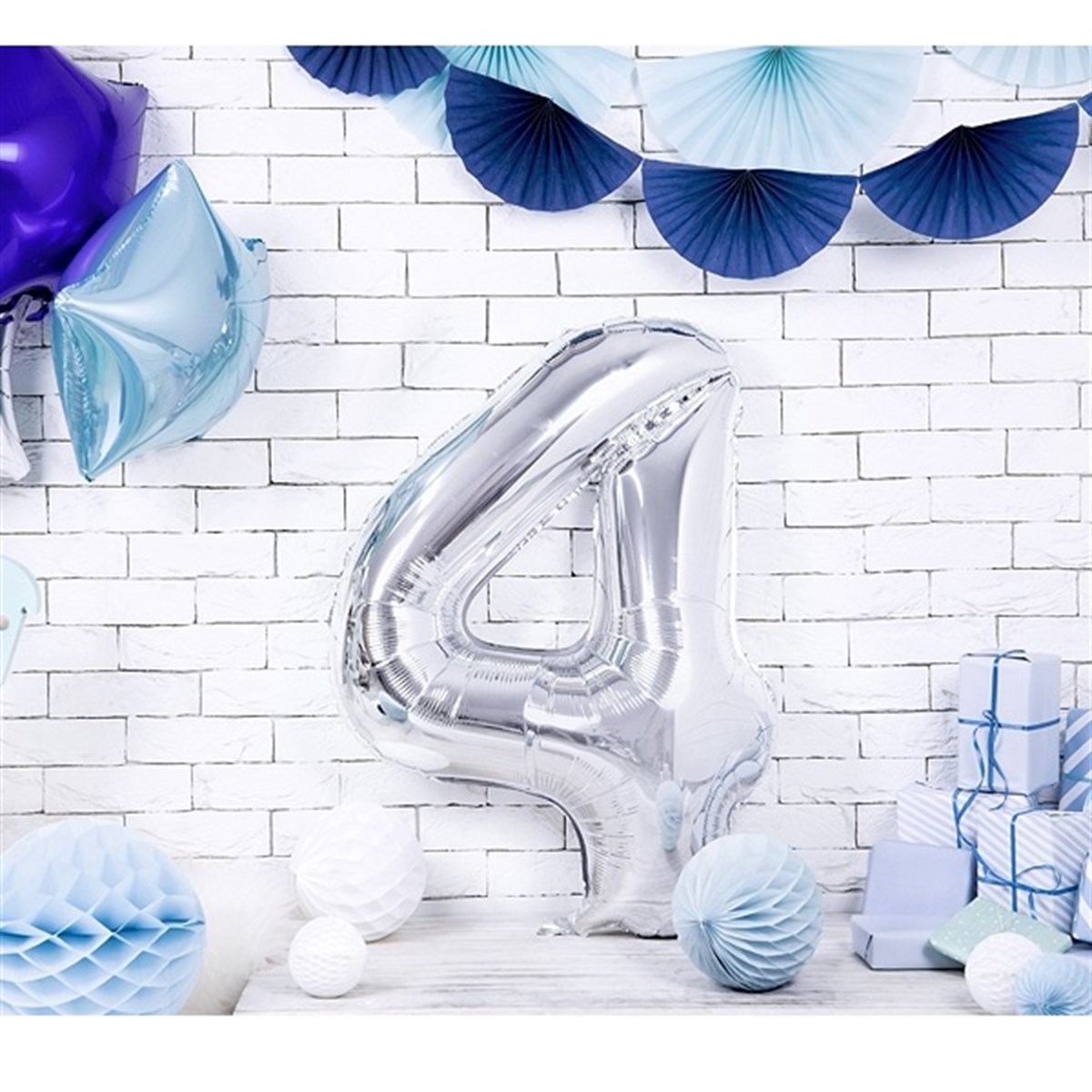 4 GÜMÜŞ RAKAM BALON (100 cm)