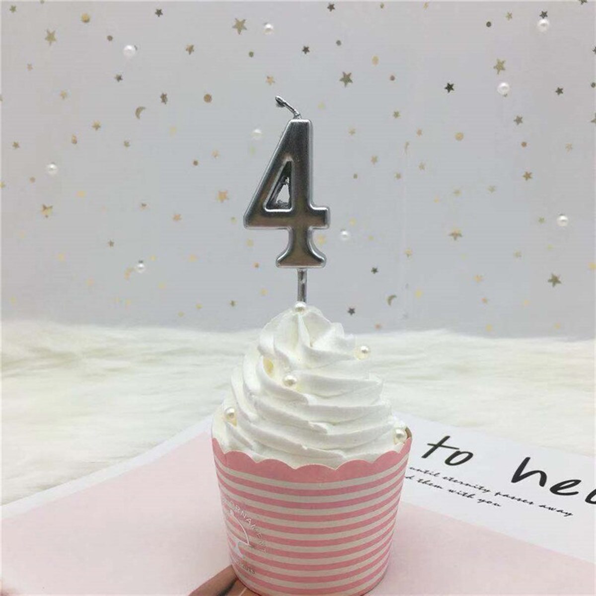 4 GÜMÜŞ RAKAM MUM (9 cm)