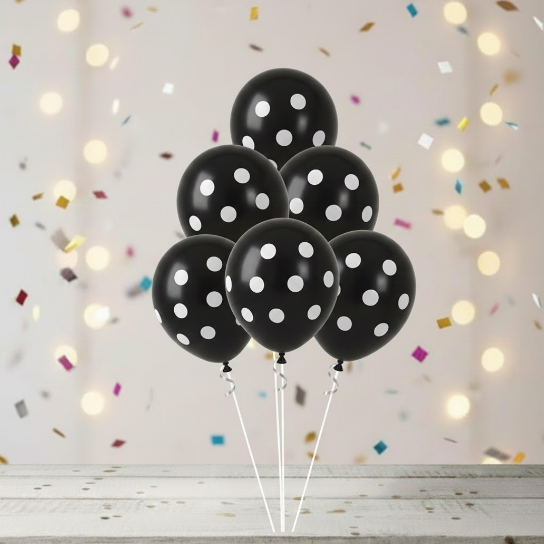5 ADET PUANTİYELİ BEYAZ SİYAH BALON