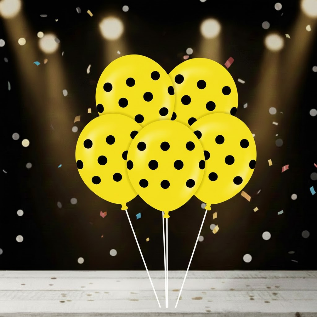 5 ADET PUANTİYELİ SARI SİYAH BALON 