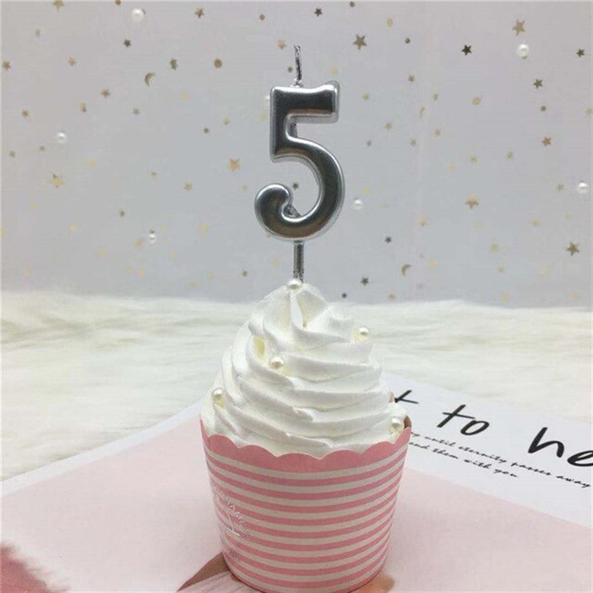 5 GÜMÜŞ RAKAM MUM (9 cm)