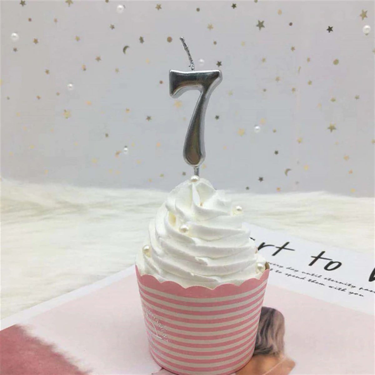 6 GÜMÜŞ RAKAM MUM (9 cm)