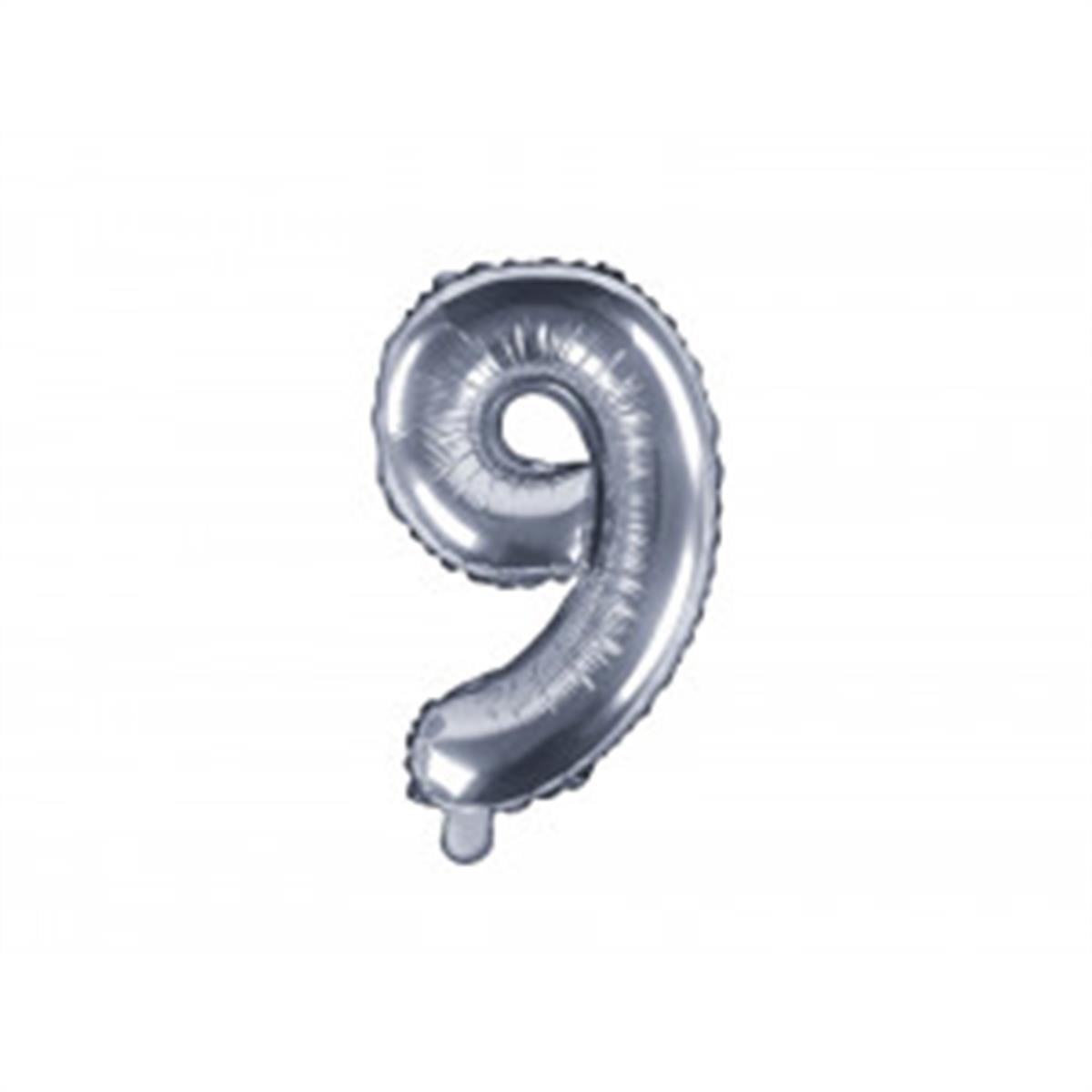 9 Rakam Gümüş Folyo Balon (35 CM) 