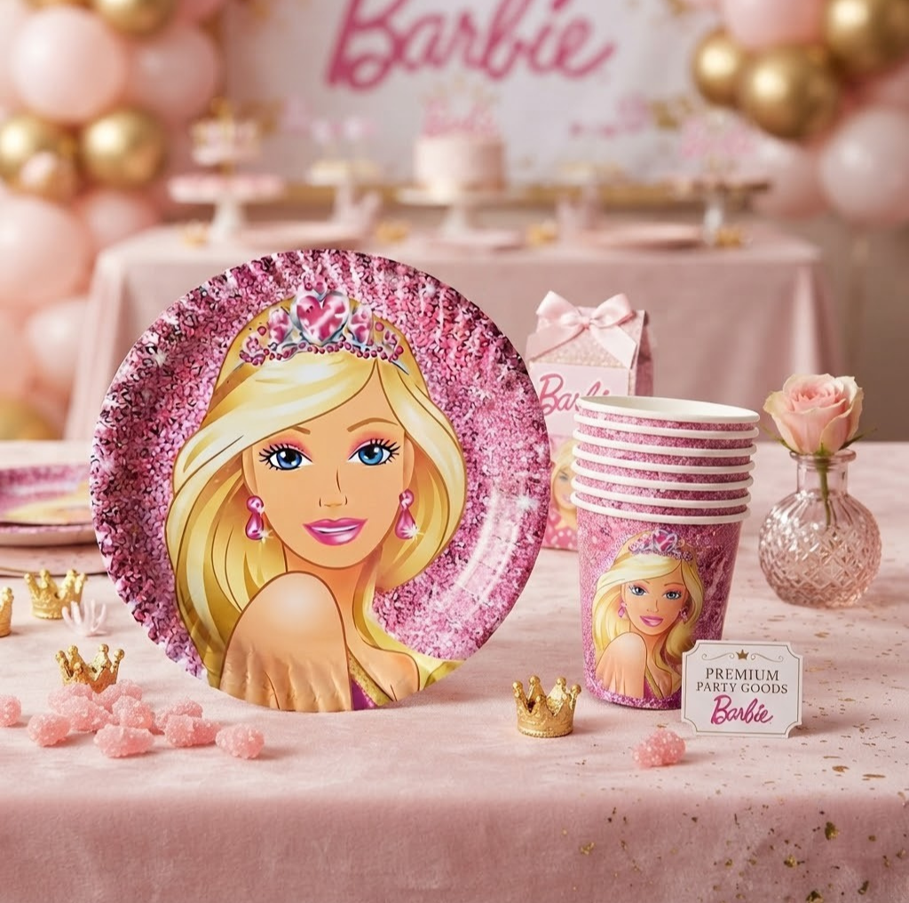 Barbie Temalı Tabak ve Bardak Seti (8 Kişilik)