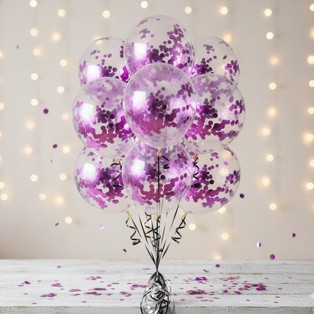 Fuşya Pullu Şeffaf Lateks Balon (10 Adet)