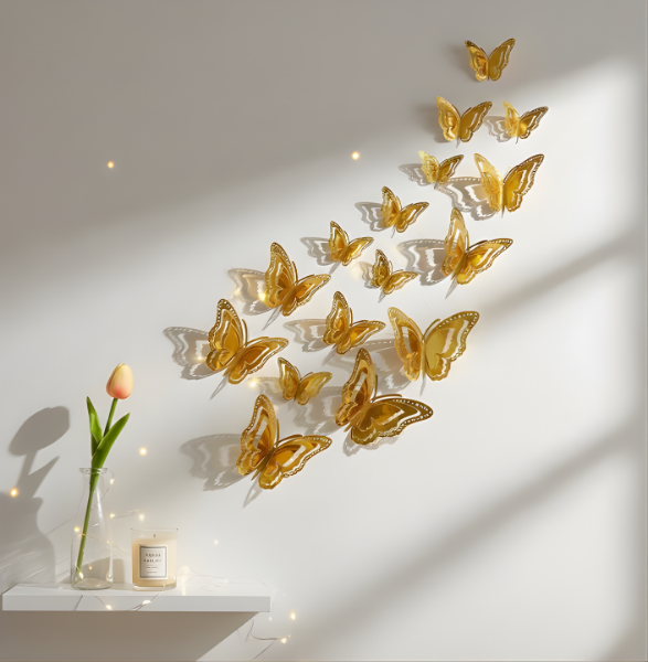 Gold 3D Kelebek Süs (12 adet)