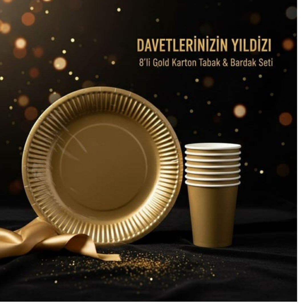 Gold 8'li  Karton Tabak & Bardak Seti