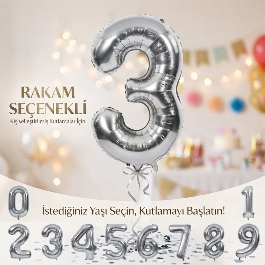 Gümüş Rakam Folyo Balon (100 cm)