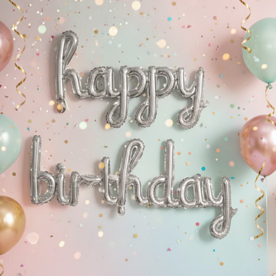 Happy Bırthday İmza Gümüş Folyo Balon