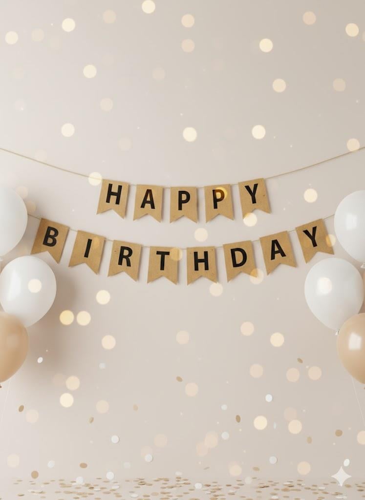 Kraft Siyah Happy Birthday Yazı Banner