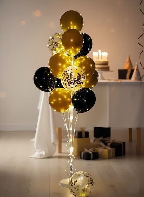 Led Işıklı Gold & Siyah 13 lü Balon Standı Seti