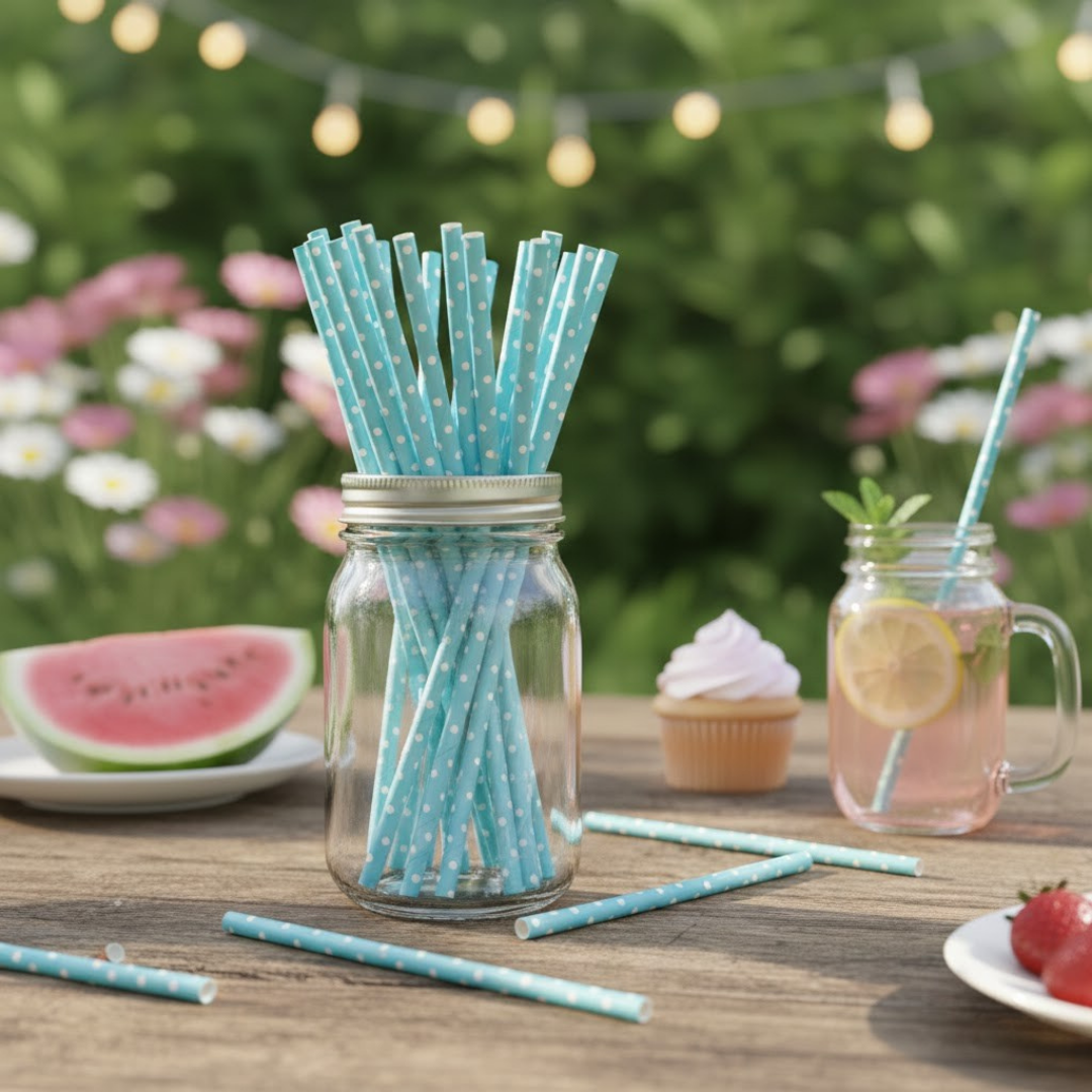 Mavi Puantiye Kağıt Pipet (25 adet)