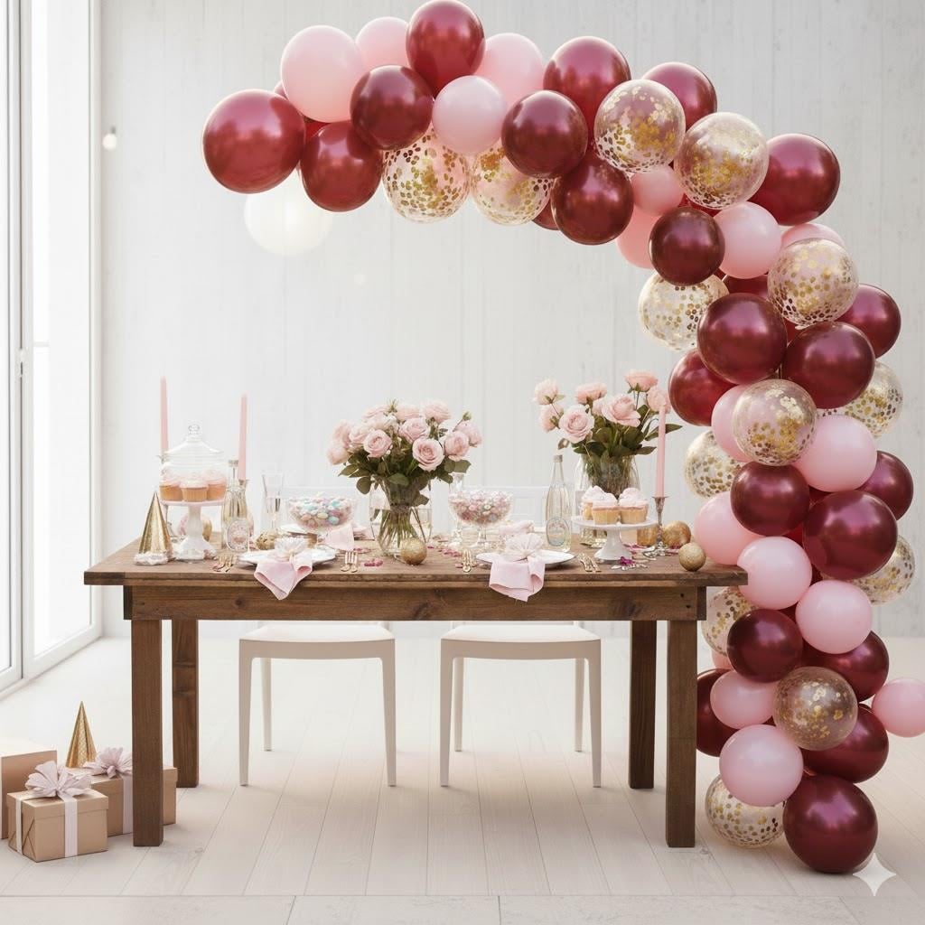 Premium Pembe & Bordo Balon Kiti