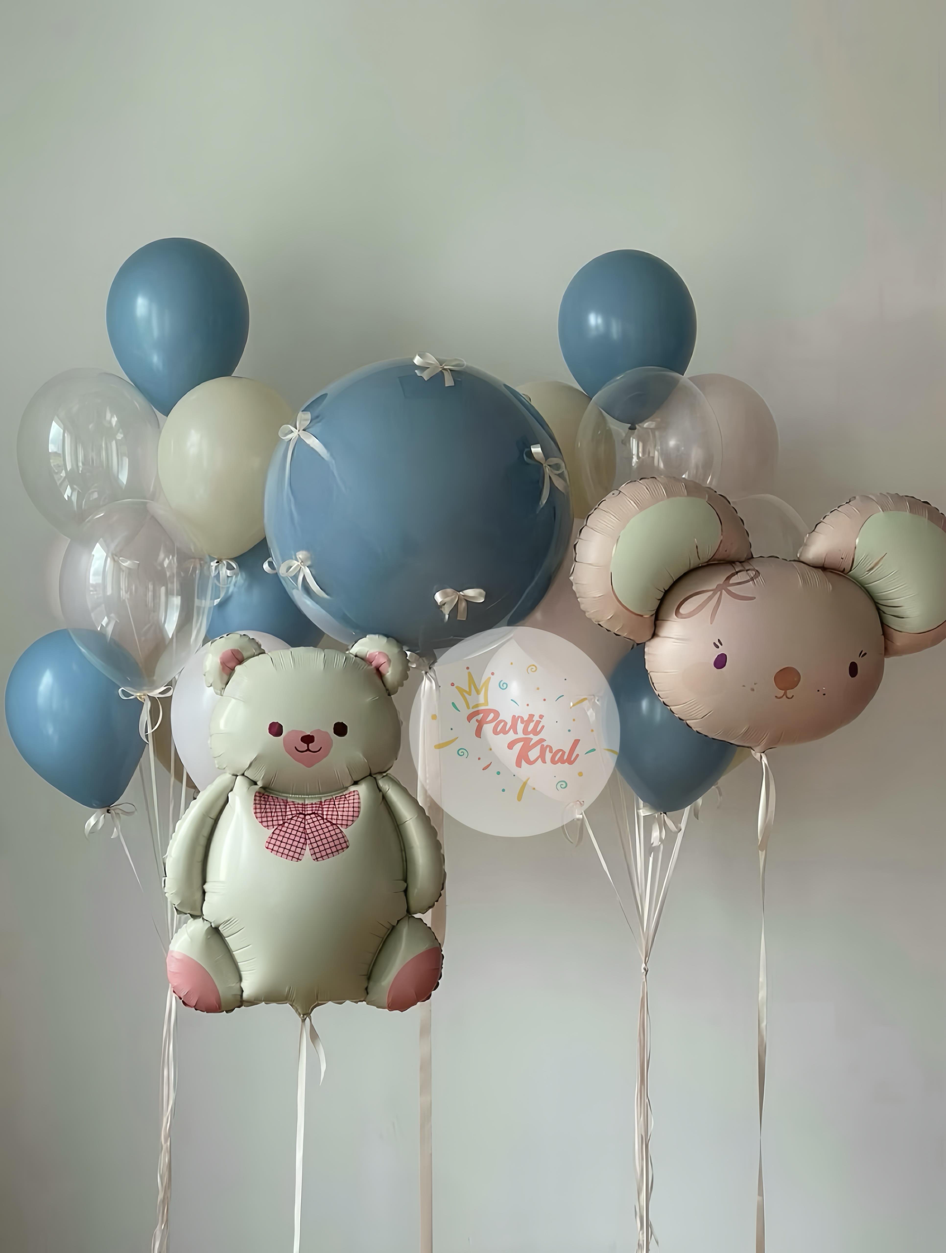 Retro Ayıcık ve Pembe Fare Balon Seti 