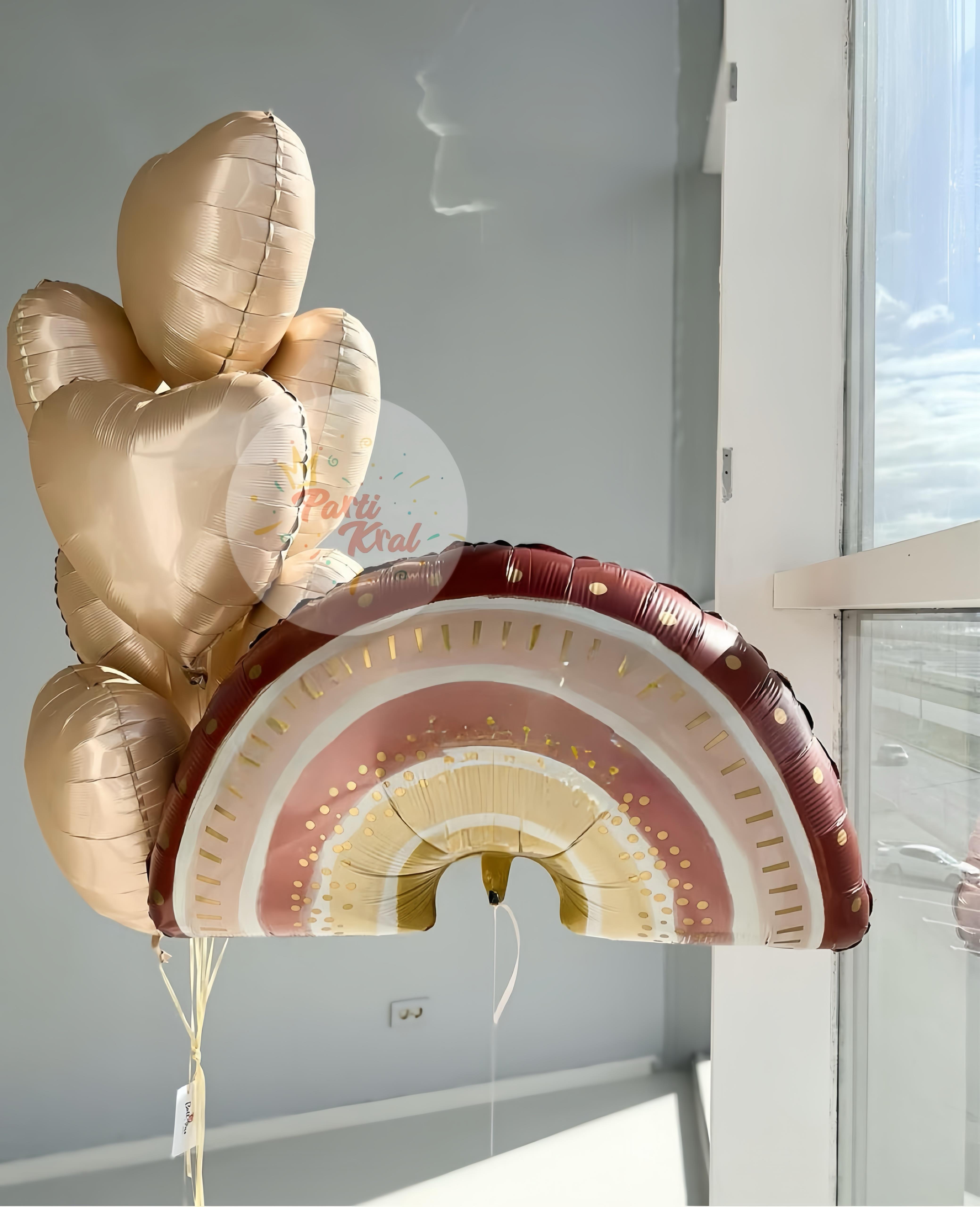 Retro Gökkuşağı Boho Bohem Kalpli Balon Seti