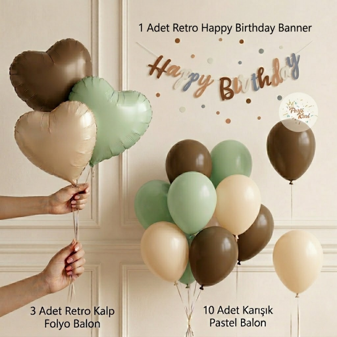 Retro Okaliptüs Parti Balon Seti 