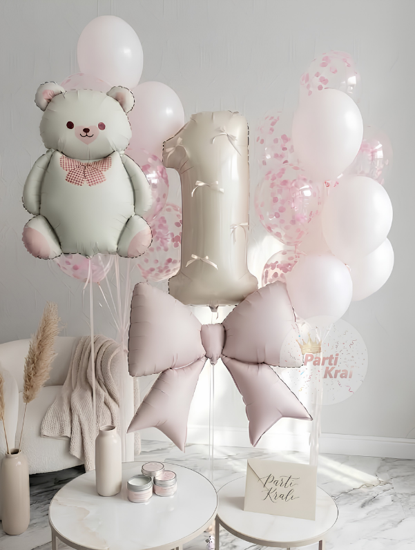 Retro Papyonlu Ayıcık Balon Buketi