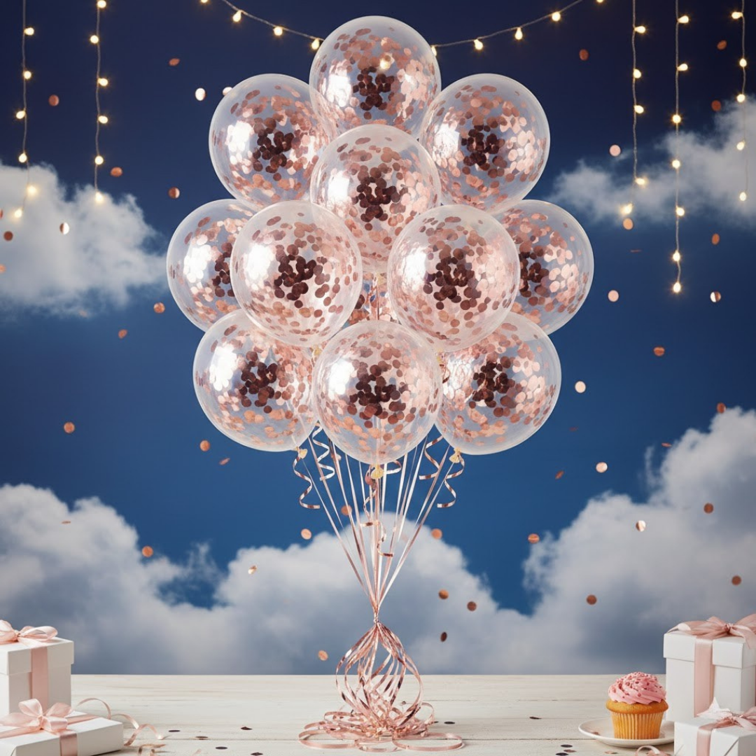 Rose Gold Pullu Şeffaf Lateks Balon (10 Adet)