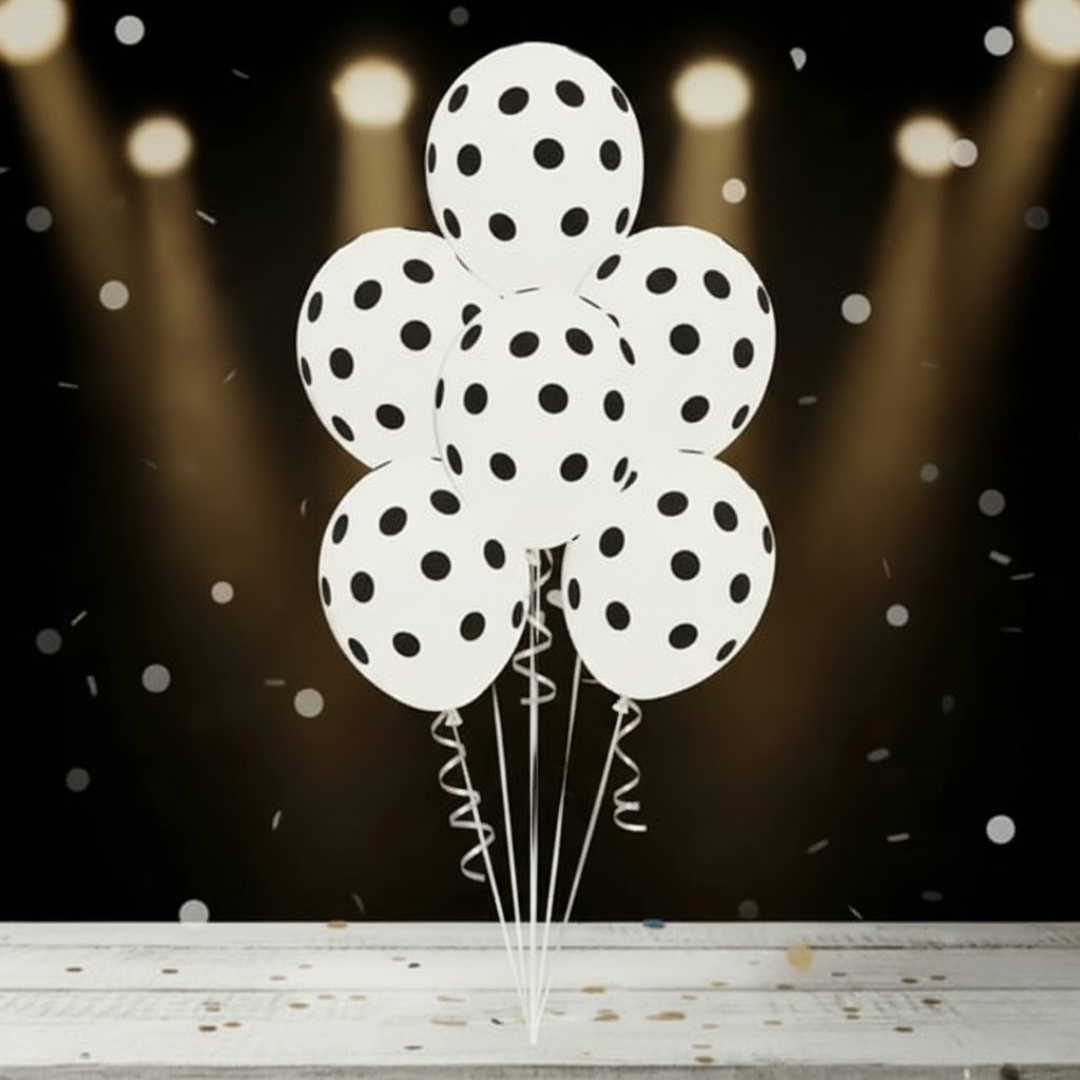 Siyah Beyaz Puantiyeli Balon (5 adet)