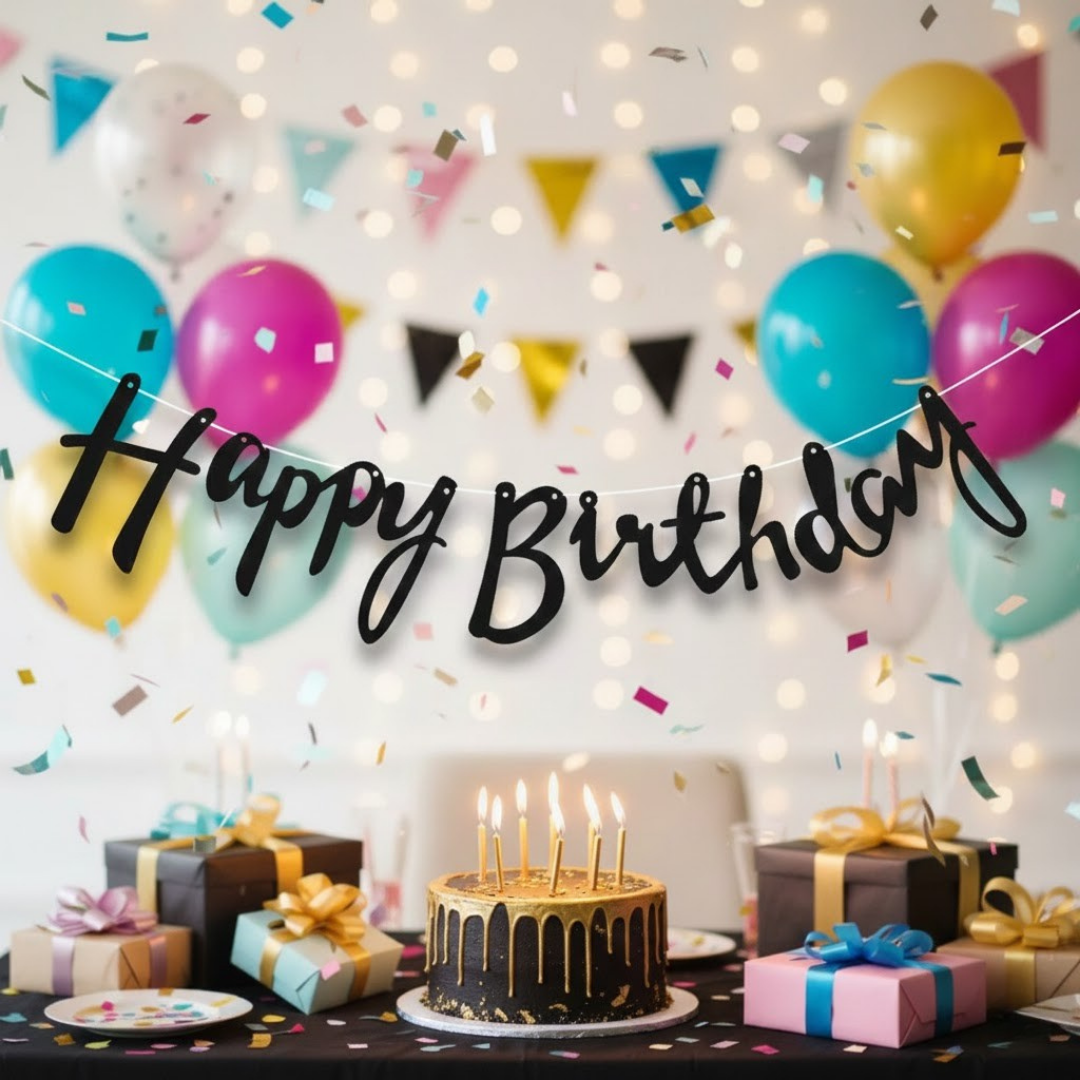 Siyah Happy Birthday Banner