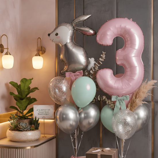 Tavşan Temalı Balon Buketi