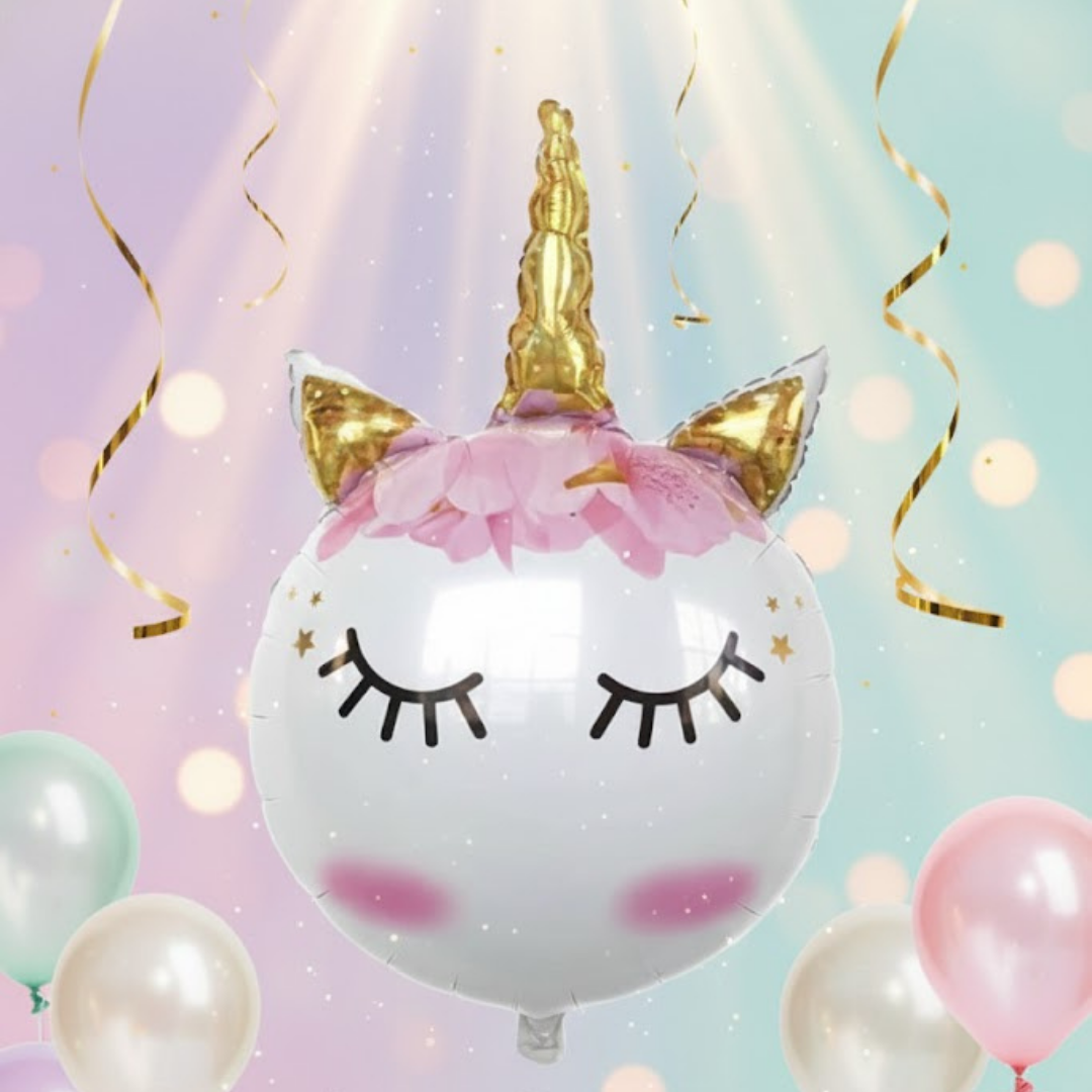 Unicorn Folyo Balon Kirpikli Gold Detaylı Balon