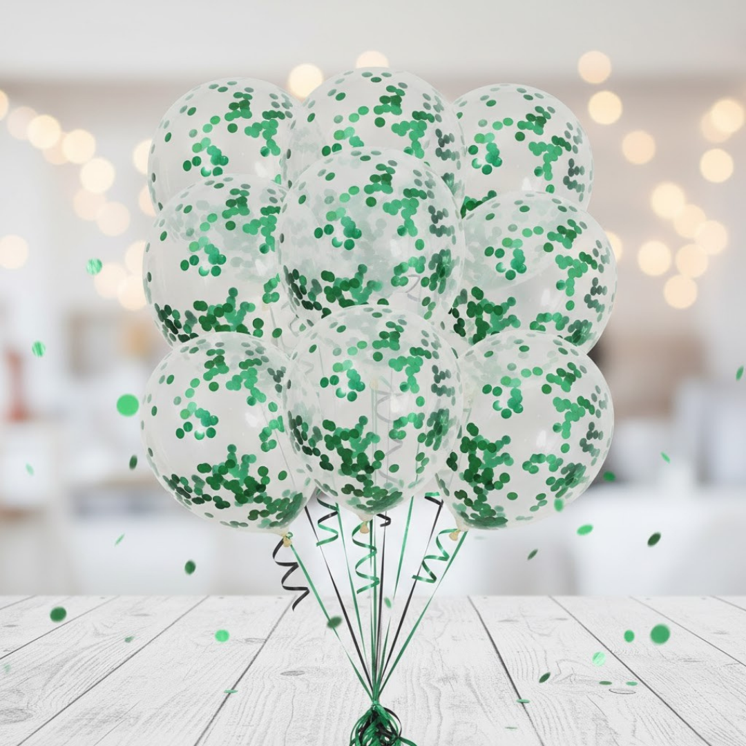 YEŞİL PULLU ŞEFFAF LATEKS BALON (10 ADET)