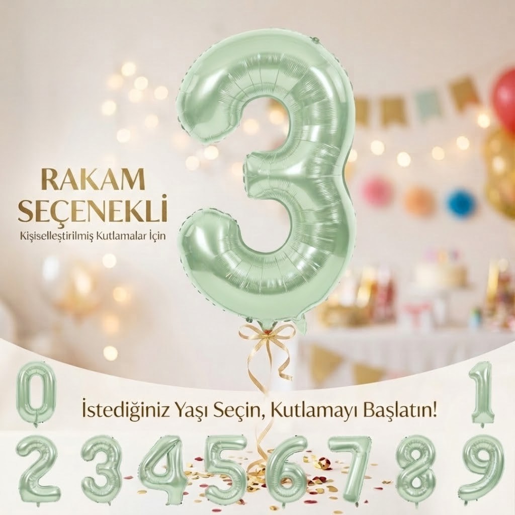 Yeşil Retro Rakam Balon (75 cm)