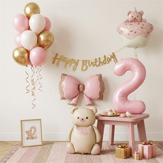 Ayıcık Temalı Pembe Gold Balon Konsepti