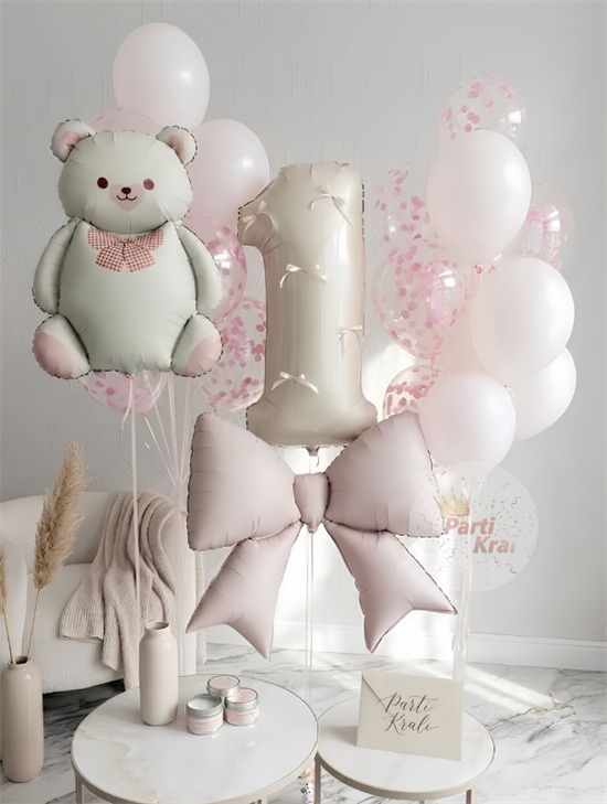 Retro Papyonlu Ayıcık Balon Buketi