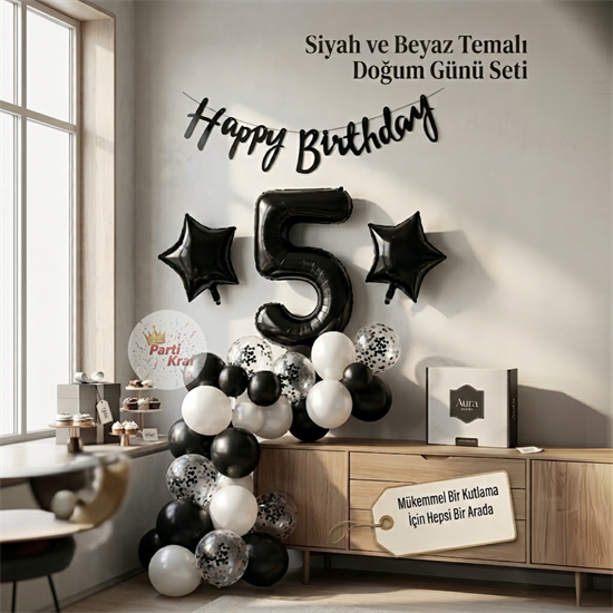 Siyah Beyaz Temalı Doğum Günü Seti