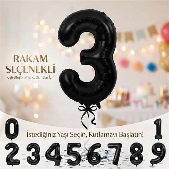 Siyah Rakam Balon (75 cm)