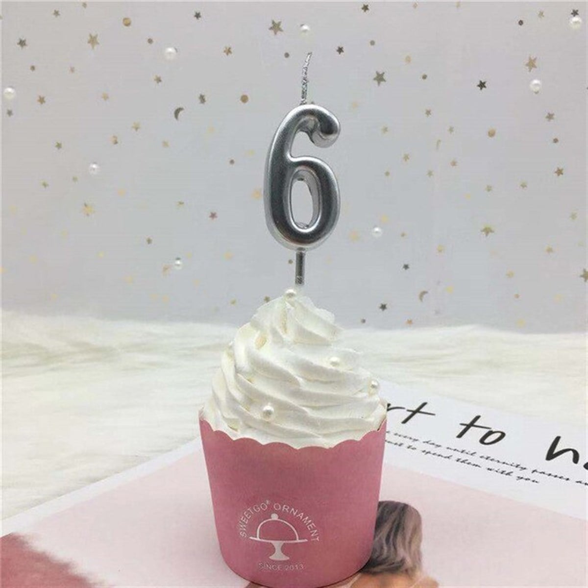 6 GÜMÜŞ RAKAM MUM (9 cm)