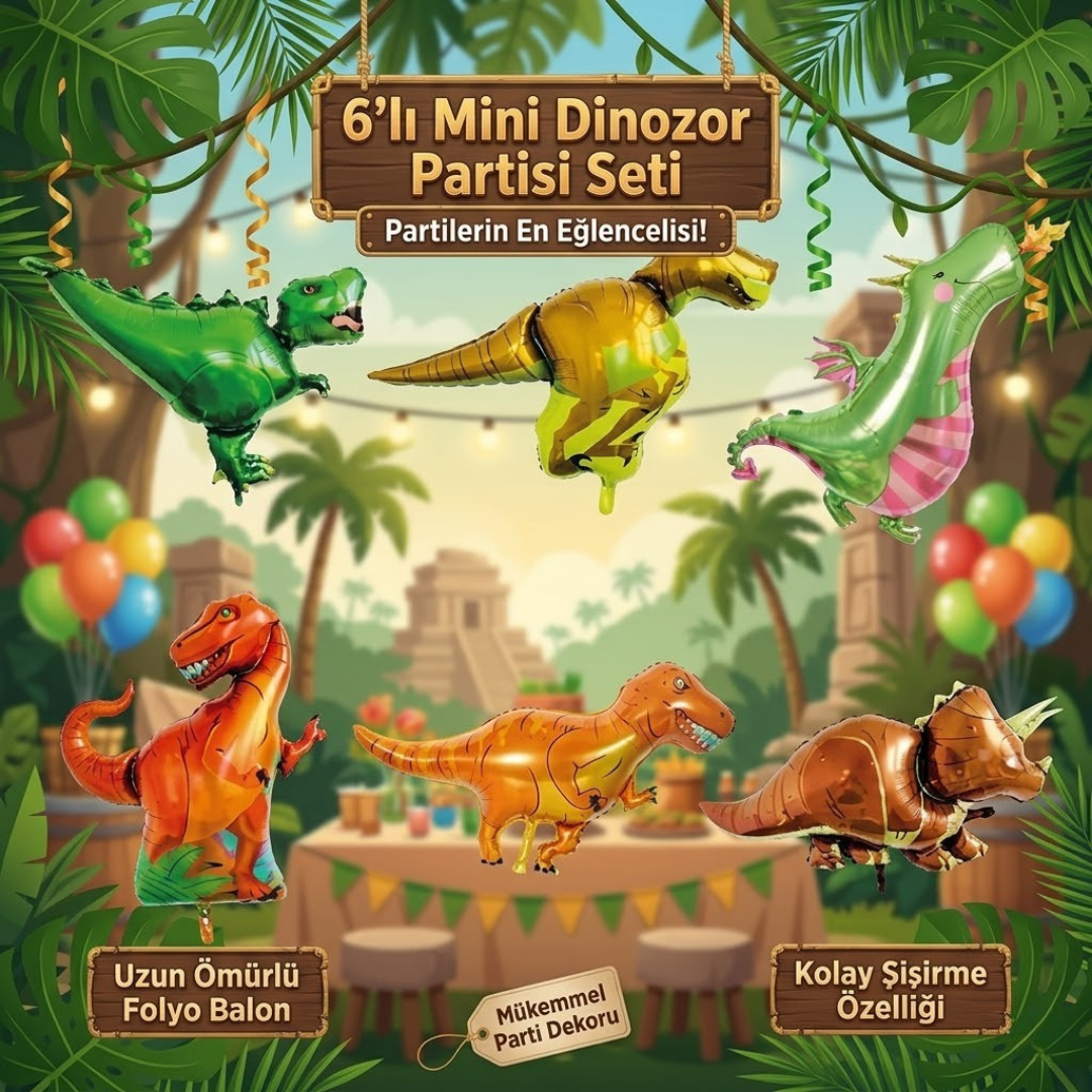 6 lı Dinozor Folyo Balon Set (30 cm)