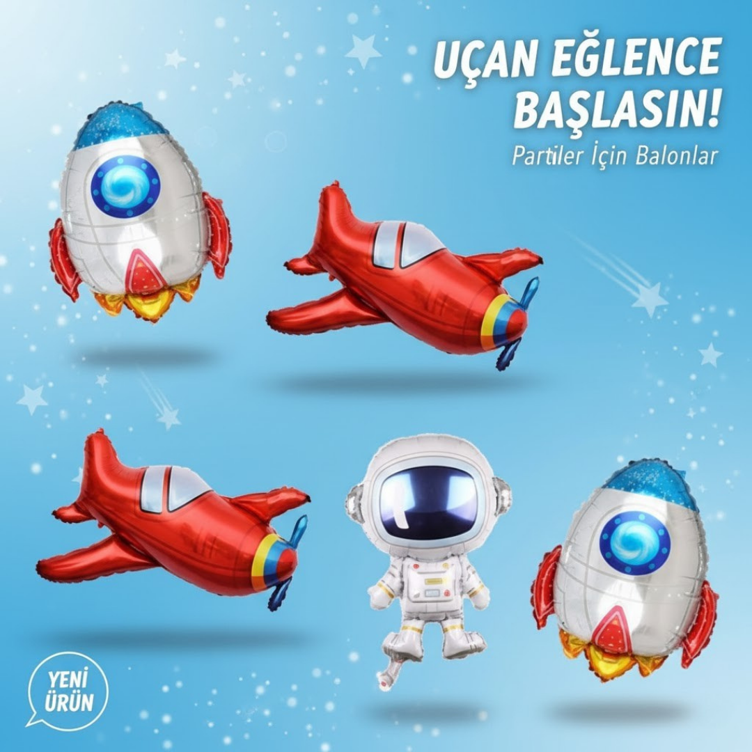 6 lı Uzay Folyo Balon Set (30 cm)
