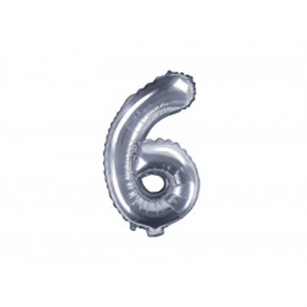 6 Rakam Gümüş Folyo Balon (35 CM) 